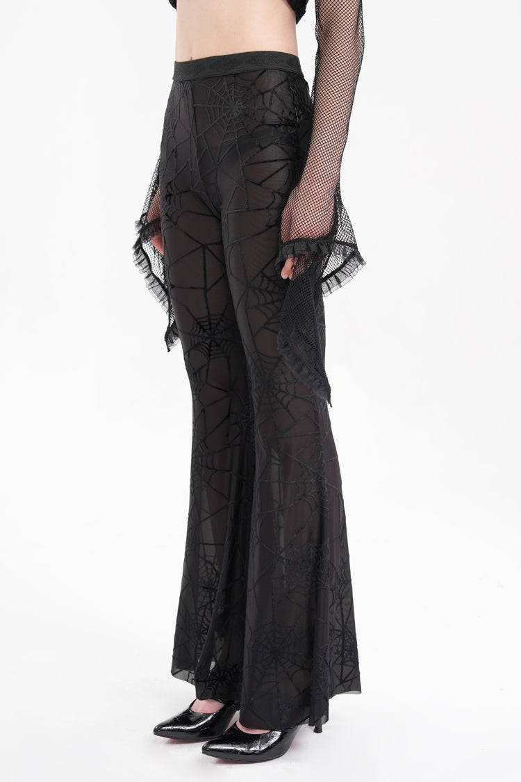 Black Spider Embroidery Sheer Women's Gothic Pants - Product - 3
