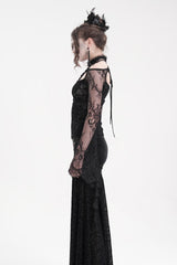 Black Long Sleeves Hollow Lace Mesh Ripped Women's Gothic Blouse - Product - 10
