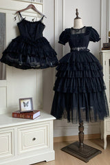 Black Twin Ivory Towers Short Sleeves Five-Layered Ruffle Gothic Lolita Dress - Product - 13