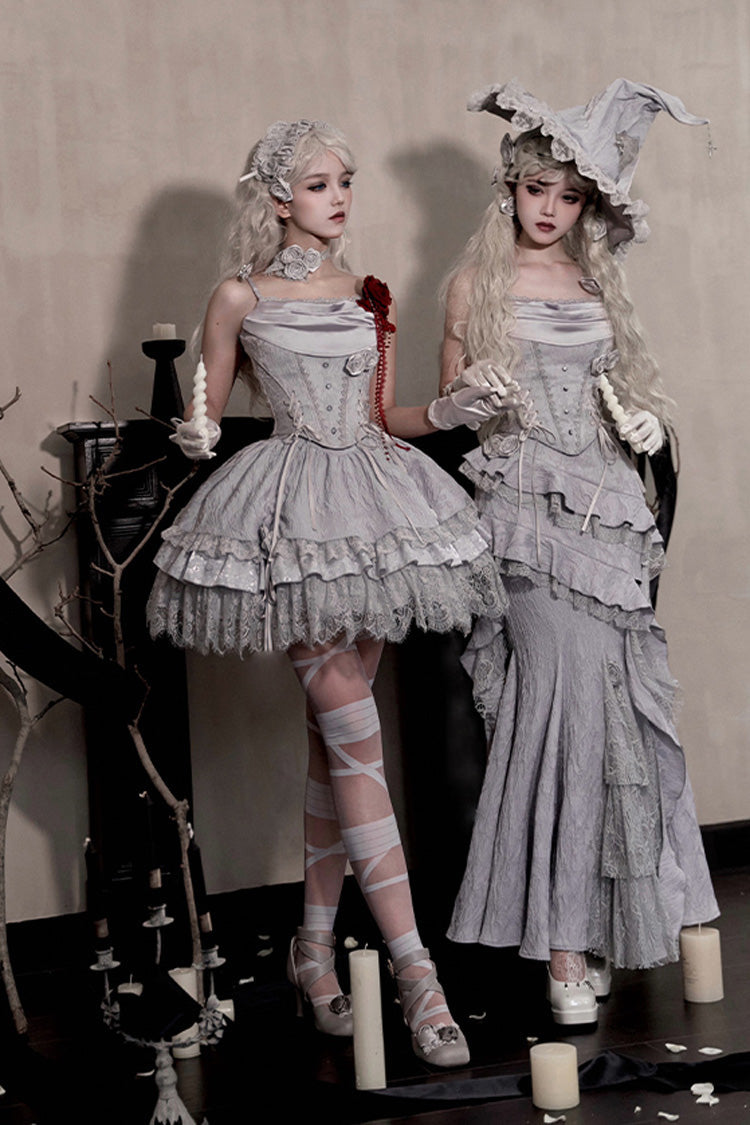 Silver Grey [Twilight] Multi-Layered Ruffle Hollow Lace Gothic Witch Lolita Skirt - Product - 7