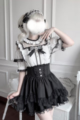 Jirai Kei Sweet Double-Layered Jacquard Ruffled Lace Japanese Skirt Set 2 Colors - Product - 9