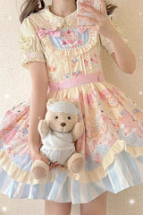 Multi-Color Multi-layer Party Bunny Cat Print Bowknot Sweet Lolita Jsk Dress - Product - 3