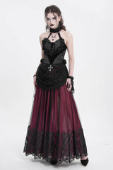 Black Halterneck Sleeveless Embroidery Stitching Rose Heart Lace Women's Gothic Blouse - Product - 12