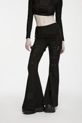 Black Slim Fit Asymmetric Eyelet Women's Punk Cool Flared Pants - Product - 7