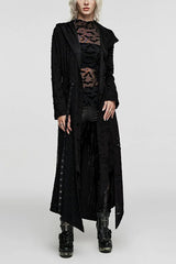 Black Ripped Mesh Stitching Irregular Hooded Womens Steampunk Coat - Black - 1