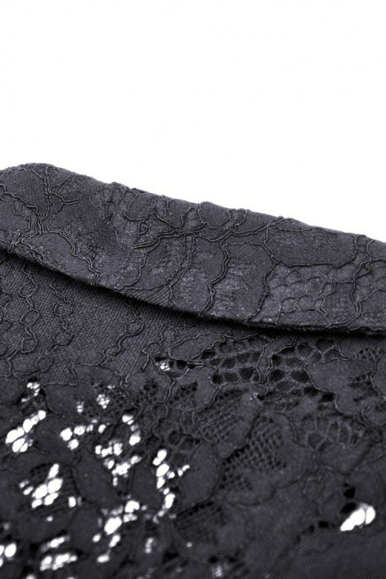 Black Lapel Collar Long Sleeves Ruffled Irregular Lace Lace-Up Women's Gothic Jacket Dress - Product - 15