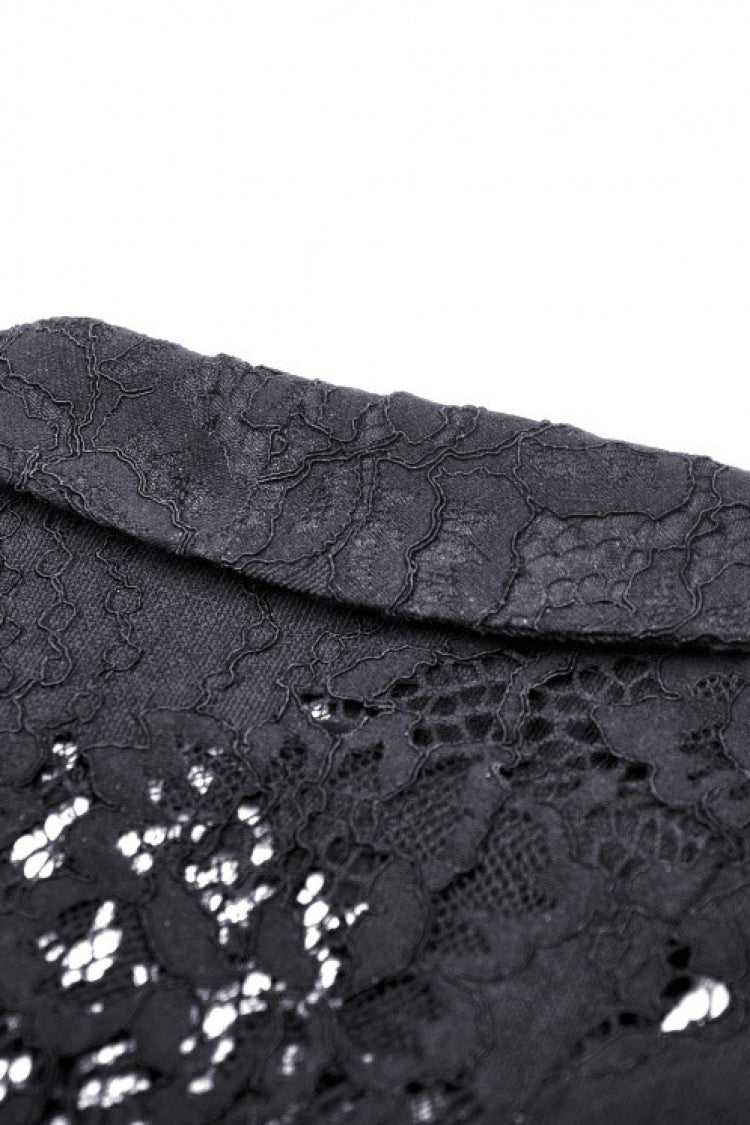 Black Lapel Collar Long Sleeves Ruffled Irregular Lace Lace-Up Women's Gothic Jacket Dress - Product - 15