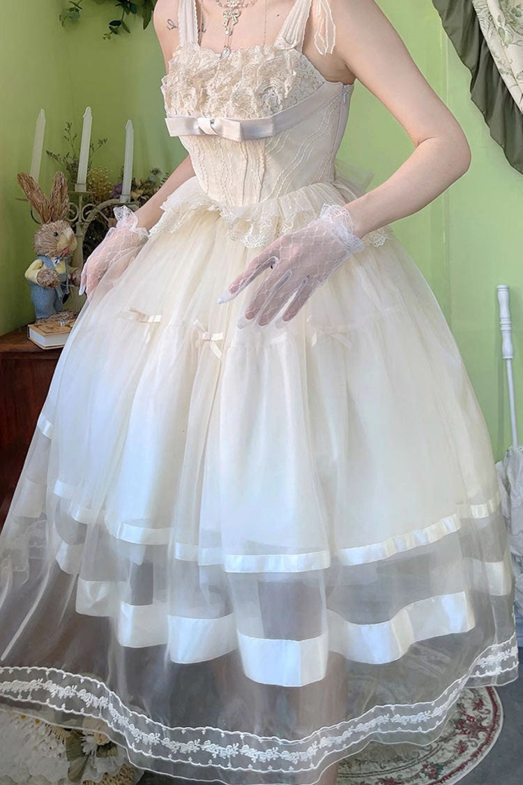 Ivory [Swan Castle] Ruffle Bowknot Lace Sweet Elegant Gorgeous Lolita Jsk Long Dress - Product - 11