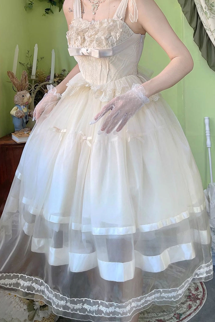 Ivory [Swan Castle] Ruffle Bowknot Lace Sweet Elegant Gorgeous Lolita Jsk Long Dress - Product - 11