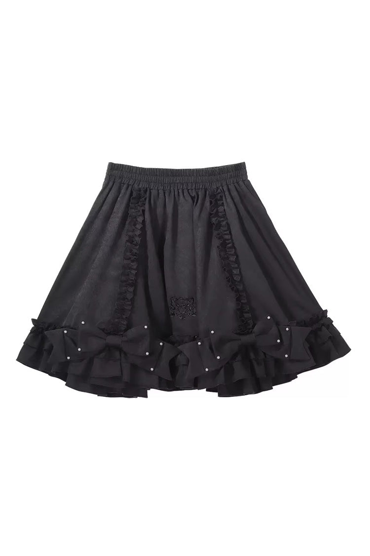 Black/White [Miss Black Cat] Sleeveless Printed Ruffled Sweet Princess Ballet Lolita Skirt Set - Skirt(Only) - 12