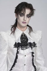 White Printed Diamante Beaded Embroidered Patchwork Lace Men's Gothic Luxurious Royal Neckwear - Product - 10