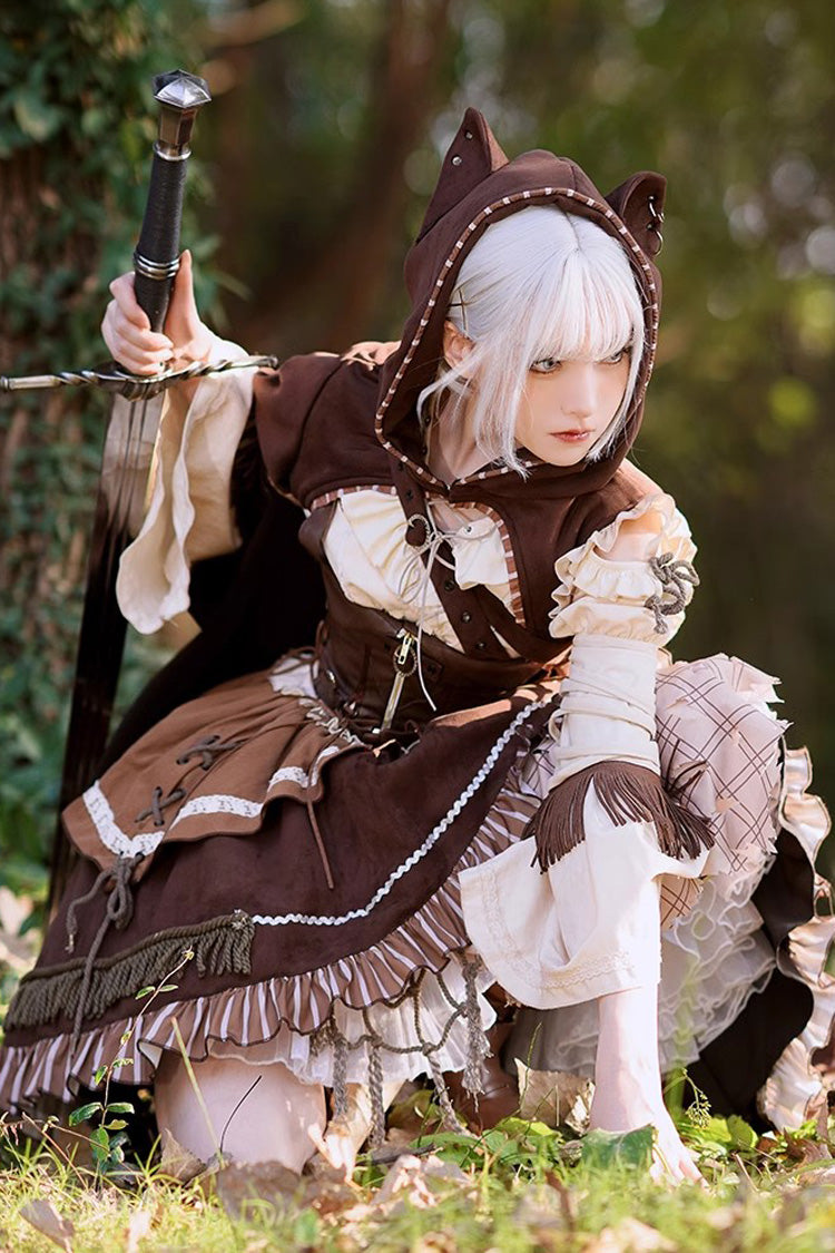 Multi-Color Steam Hunter Style Long Sleeves Multi-layer Ruffle Stitching Gothic Punk Lolita Dress - Product - 3