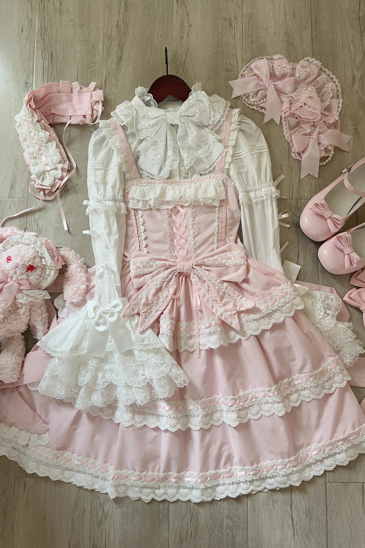 Pink [Maiden Heart] Triple-Layered Ruffle Bowknot Lace Sweet Lolita Jsk Dress - Product - 3