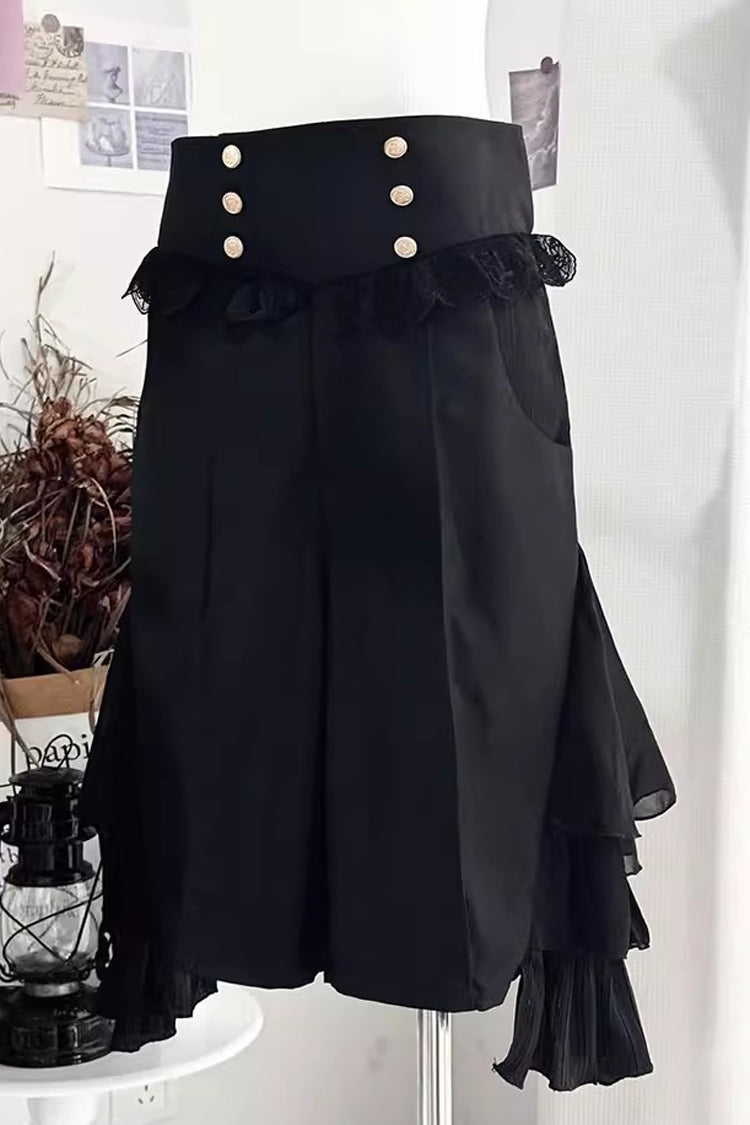 Black [Eternal City] Long Sleeves Lace Gothic Prince Medieval Ouji Lolita Blouse Knee-Length Shorts Set - Product - 13