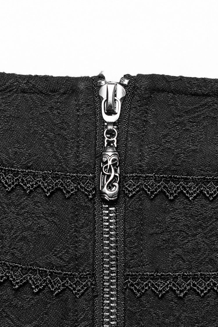 Black Jacquard Butterfly Embroidery Lace Irregular Women's Steampunk Skirt - Product - 8