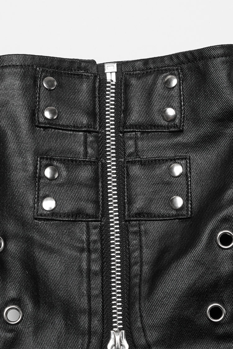 Black Domineering High Collar Sleeveless Lace-Up Rivet Women's Punk Corset - Product - 5