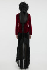 Red Swallow-tailed Velvet Long Sleeves Women's Gothic Jacket - Product - 6