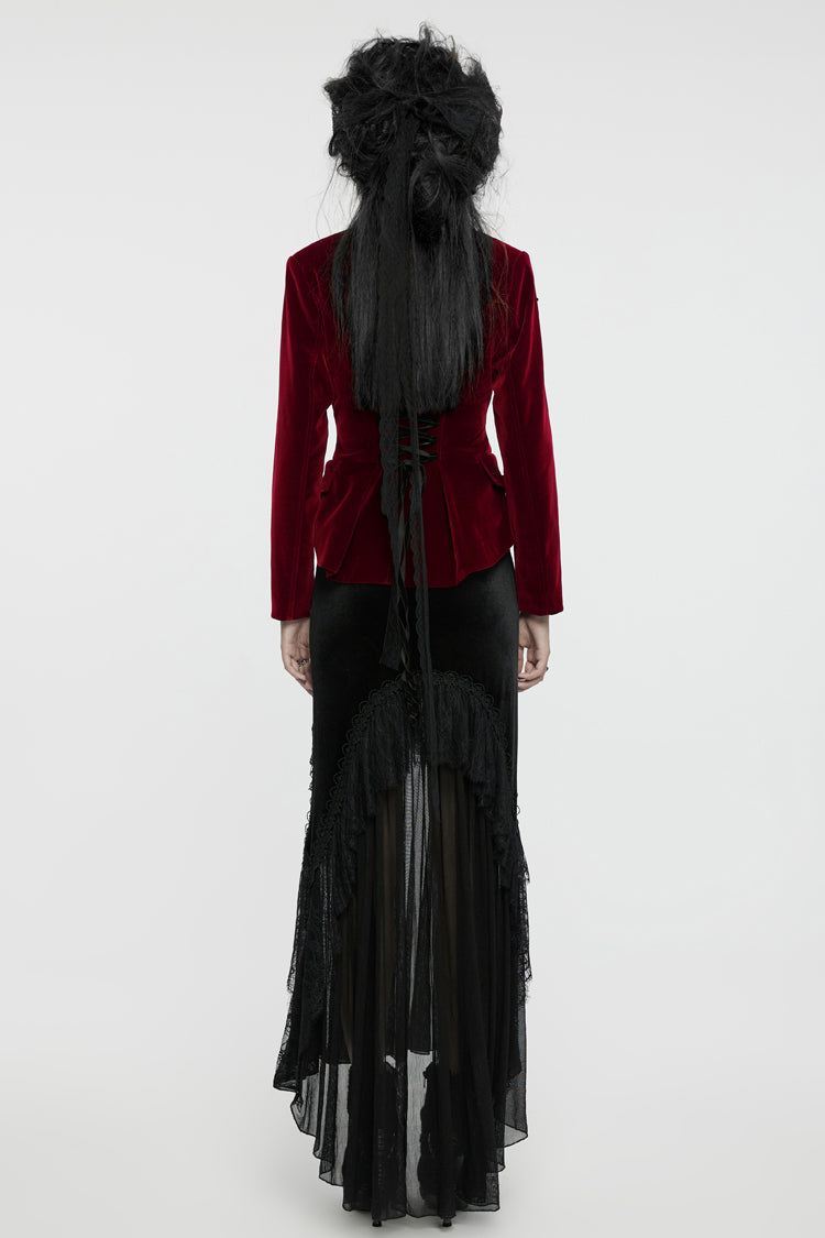 Red Swallow-tailed Velvet Long Sleeves Women's Gothic Jacket - Product - 6