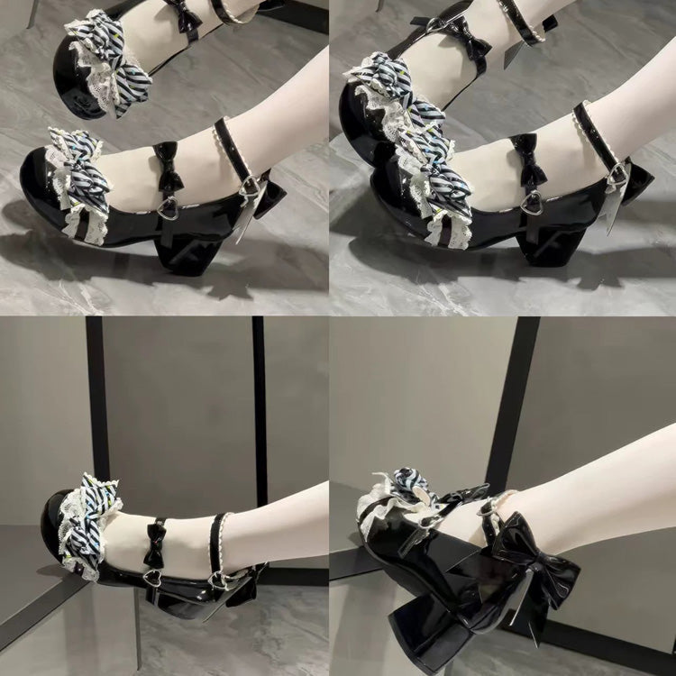 Bowknot Frills Lace-Up Sweet Lolita High Heel Shoes 3 Colors - Product - 6