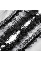 Black Deep-V Ruffled Long Flare Sleeves Sheer Lace Patchwork Lace-Up Women's Gothic Duster - Product - 14