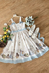Ivory [Midsummer Bunny Bear] Printed Ruffled Bow Sweet Lolita Dress 2 Versions - Product - 3