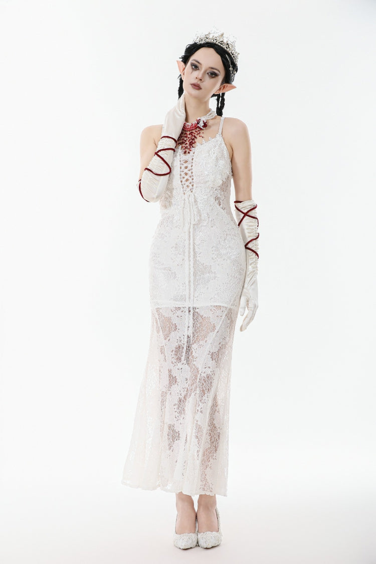 White Sleeveless Lace Lace-Up Women's Gothic Slip Dress Mermaid Wedding Dress - Product - 7