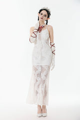 White Sleeveless Lace Lace-Up Women's Gothic Slip Dress Mermaid Wedding Dress - Product - 7