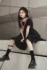 Black Voyage To Atlantis Navy Style Short Sleeves Ruffle Gothic Lolita Dress - Product - 4
