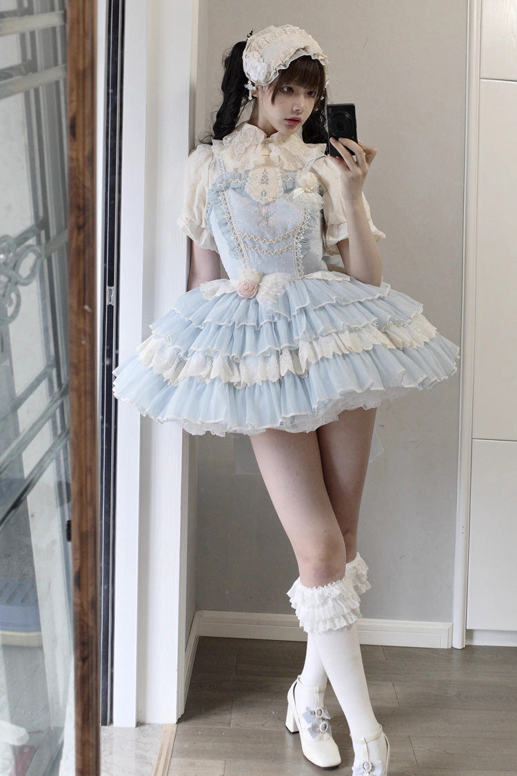 [Good Night, Tulip] Sleeveless Multi-Layered Ruffled Embroidered Lace Sweet Ballet Lolita Jsk Dress 2 Colors - Product - 4