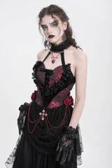 Red Halterneck Sleeveless Embroidery Stitching Rose Heart Lace Women's Gothic Blouse - Product - 3