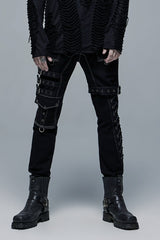 Multi Pockets Buckles Detachable Men's Steampunk Pants 2 Colors - Black/White - 1