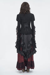 Black/Red Ruffle Lace Drawstring Women's Gothic Skirt - Product - 4