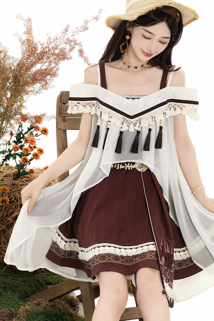 Brown [Dream of the Wilderness] Square Collar Sleeveless Embroidered Sweet Lolita Jsk Dress Set - Product - 8