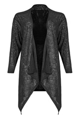 Black Soft Knitting Mottled Texture Asymmetric Hem Skull Decal On The Back Women's Plus Size Gothic Jacket - Product - 5