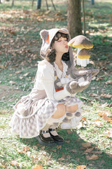 Grey Cute Grizzly Bear Plaid Print Bowknot Sweet Lolita Jsk Dress - Product - 5
