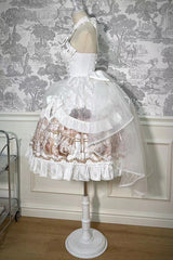 White [The Mystery of The Doll] Halterneck Print Ruffle Bowknot Drawstring Gothic Lolita Dress - Product - 11
