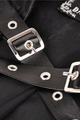 Black Chiffon Sleeveless Cut-Out Chest Irregular Hem Lace-Up Buckled Women's Punk Jacket - Product - 12