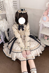 Ivory [Bear’s Holiday] Sleeveless Double-Layered Ruffled Embroidered Bow Sweet Lolita Jsk Dress - Product - 6