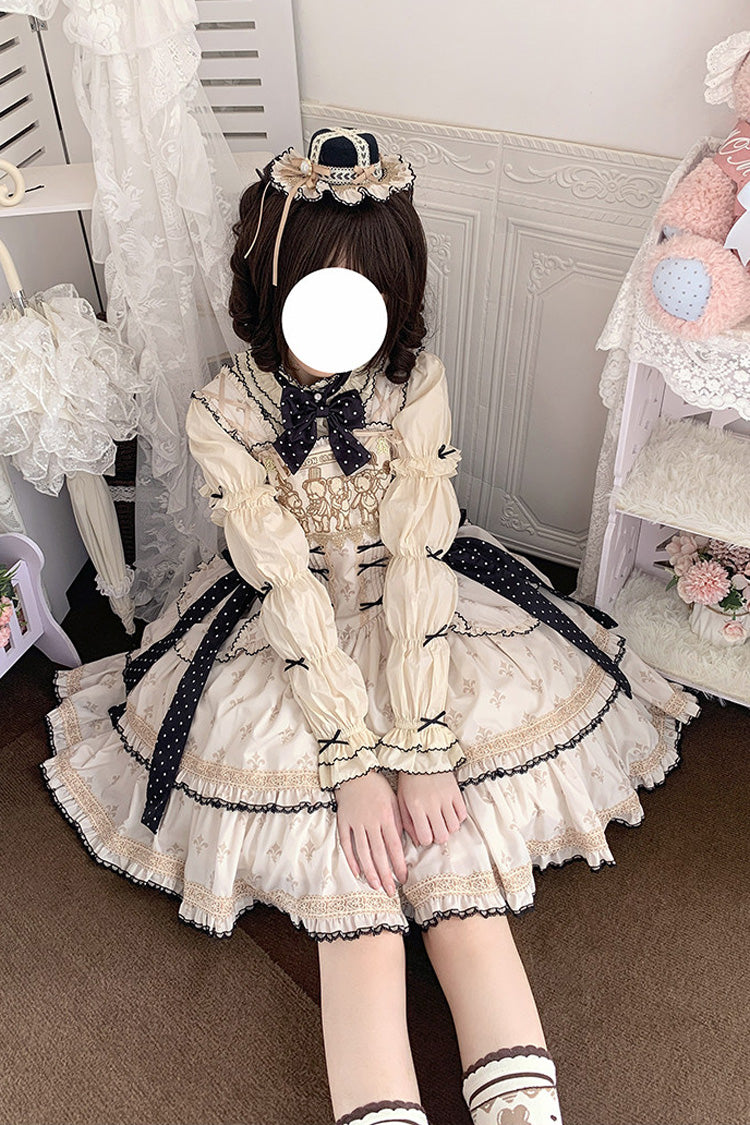 Ivory [Bear’s Holiday] Sleeveless Double-Layered Ruffled Embroidered Bow Sweet Lolita Jsk Dress - Product - 6