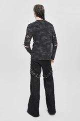 Black Long Sleeves Cutout Rivets Chain Men's Punk Blouse - Product - 7