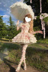 Pink Triple-Layered Bowknot Lace-Up Sweet Princess Ballet Lolita Jsk Dress - Product - 13