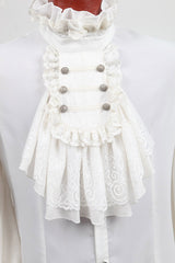 White Stand Collar Retro Button Long Lantern Sleeves Mens Gothic Blouse - Product - 9