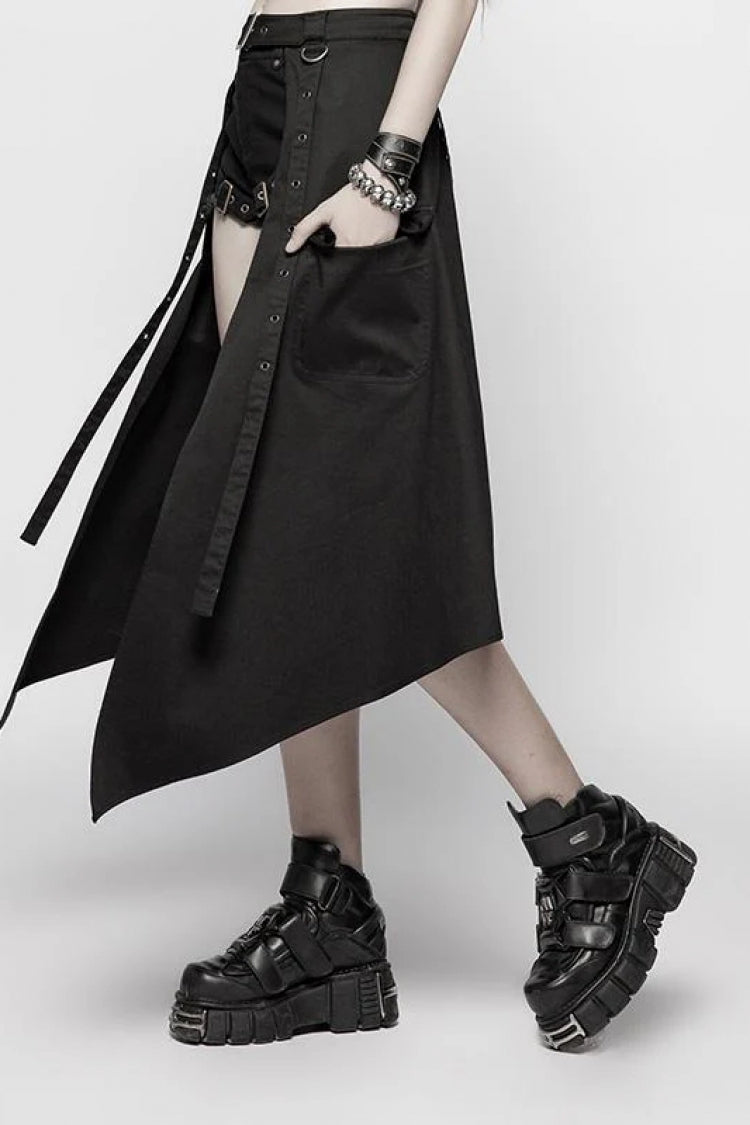 Black Metal Eyelets Detachable Women's Punk Skirt - Product - 2