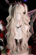 Pearl Milk Grey Blunt Bangs Long Curly Wig Japanese Sweet Lolita Style front view