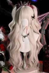 Pearl Milk Grey Blunt Bangs Long Curly Wig Japanese Sweet Lolita Style - Pearl-Milk-Grey - 1