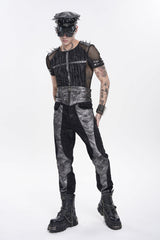 Black Multi-Layered Studded Zippered Eyelet Men's Punk Cool  Girdle - Product - 6
