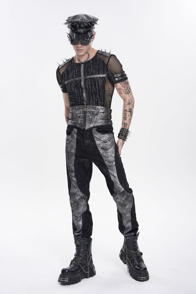 Black Multi-Layered Studded Zippered Eyelet Men's Punk Cool  Girdle - Product - 6