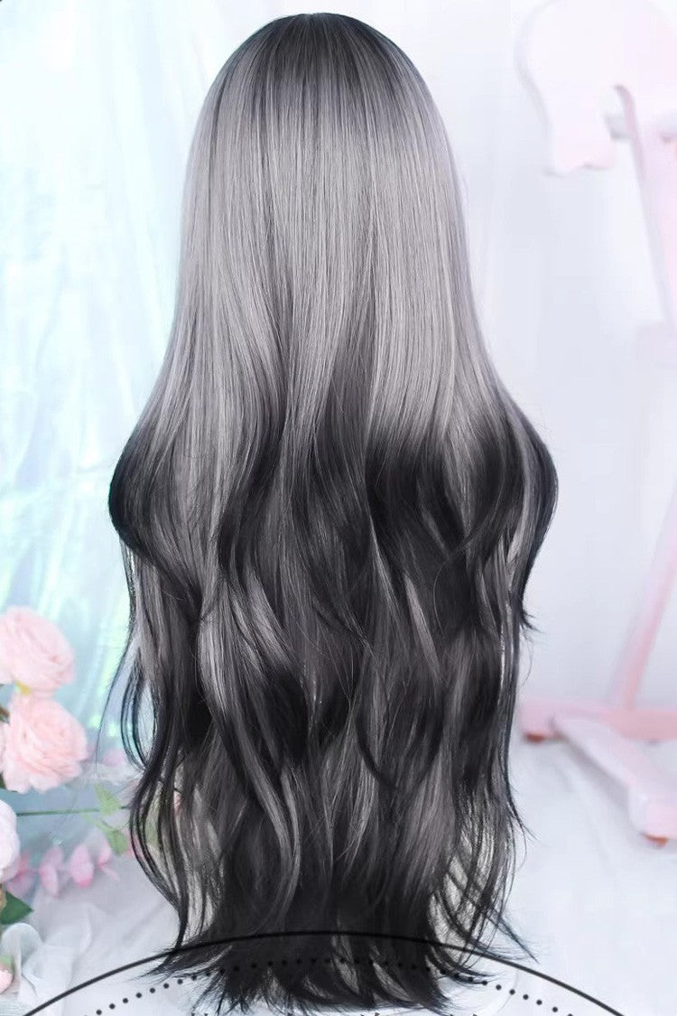 Black/Purple Ombre Curtain Bangs Long Loose Wavy Sweet Lolita Wig - Product - 3