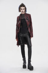 Red Double Buckle Faux Leather Long Women's Punk Coat - Product - 3
