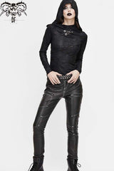 Black Hooded Snakeskin Ripped Pattern Triangle Metal Nail Asymmetrical Women's Punk Shirt - Product - 8